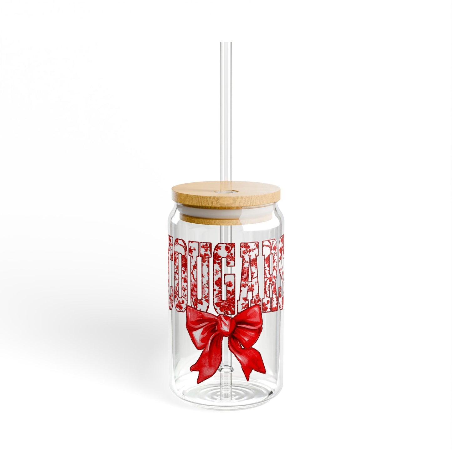 University of Houston 16oz Glass with Cute Bow | Cougar Tumbler, U of H Cougars Glass Tumbler, Cougars Glass Tumbler