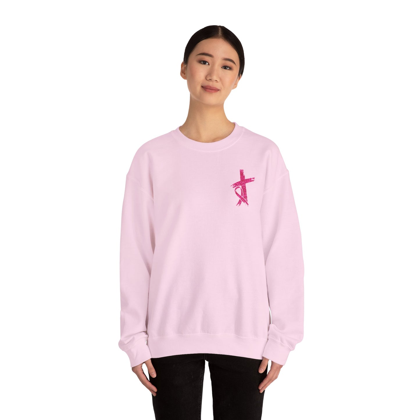 Breast Cancer Awareness, Find the Cure, Inspirational Crewneck Sweatshirt, Faith-Based Fashion, Motivational Gift, Christian Luke 1:37