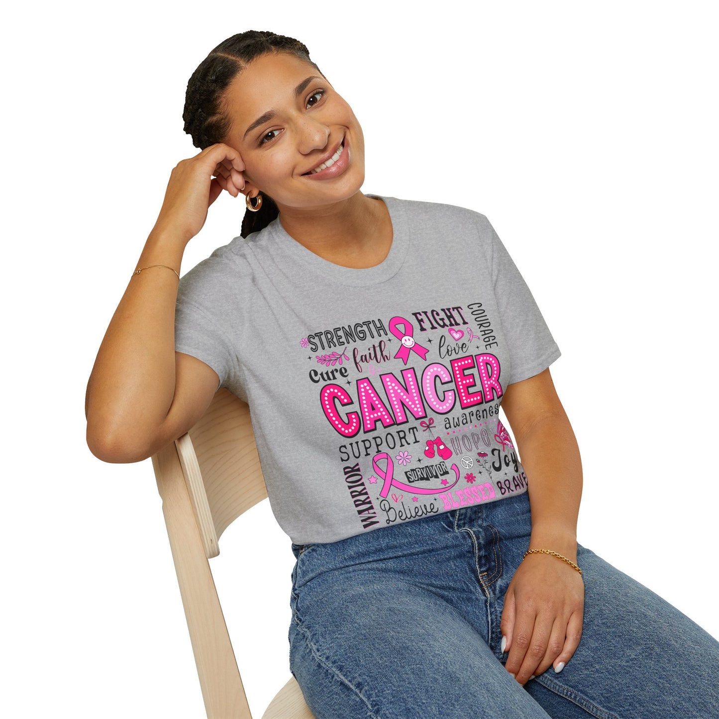 Breast Cancer Awareness, Breast Cancer, Faith, Hope Cure Inspired Softstyle T-Shirt, Inspirational Gift, Cancer Awareness Shirt, Luke 1:37