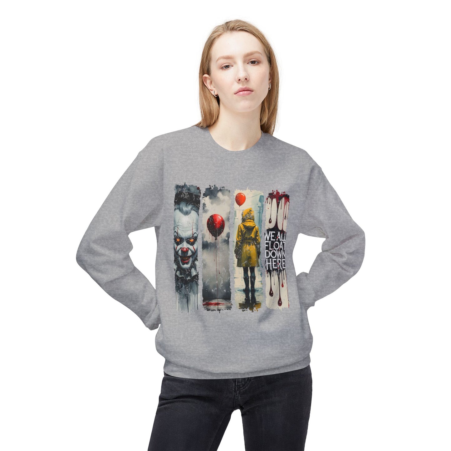 Halloween Crewneck Sweatshirt, We All Float Down Here, Horror Sweatshirt, IT Halloween, Scary Sweatshirt