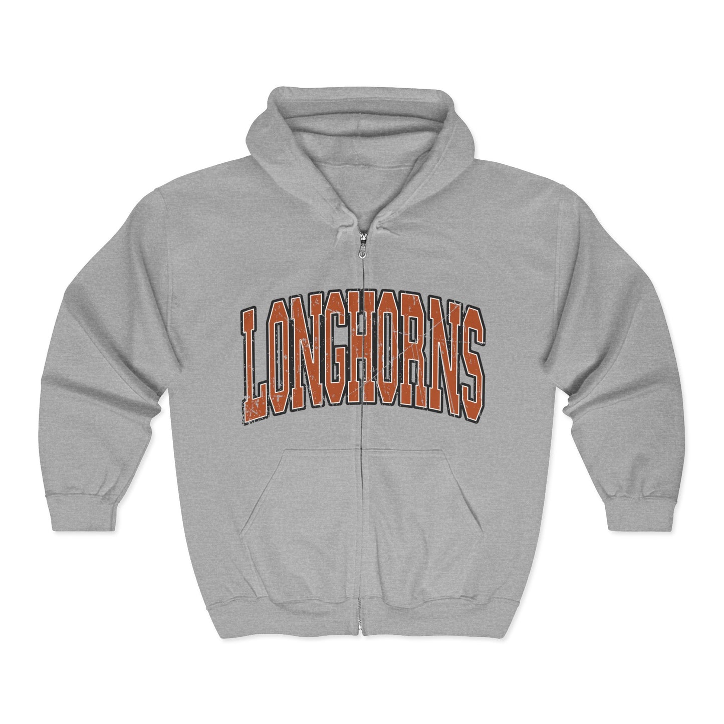 University of Texas Longhorns Zip-Up Hoodie with front and back design, Perfect for College Spirit, Game Day Gear, Longhorns, UT