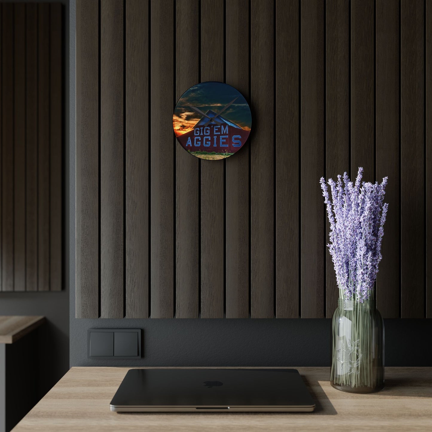 Aggie Barn Sunset Wall Clock | Acrylic Farmhouse Clock | Texas Sunset Décor | Gift for Aggie Fans, Dorm Decor