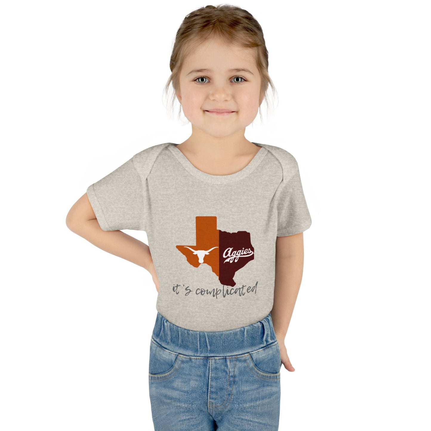 “It’s Complicated” Longhorns vs Aggies Baby Bodysuit – House Divided Infant One-Piece