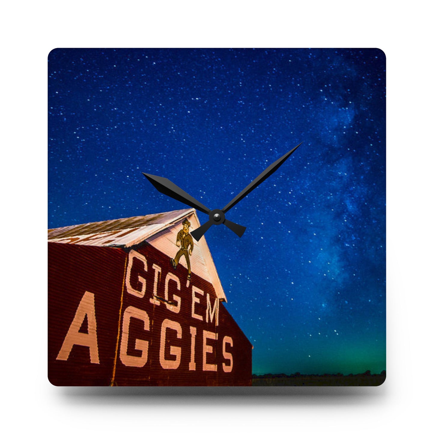 Aggie Barn Acrylic Wall Clock | Texas Night Sky Clock | Rustic Farmhouse Home Décor | Gift Idea, Aggie Dorm Decor