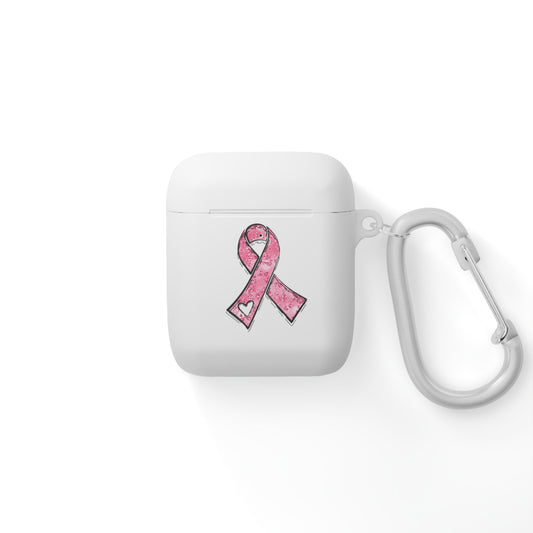 Cancer Awareness AirPods Case Cover, Pink Ribbon Design, Gift for Cancer Fighters, Supportive Tech Accessory, Breast Cancer Month