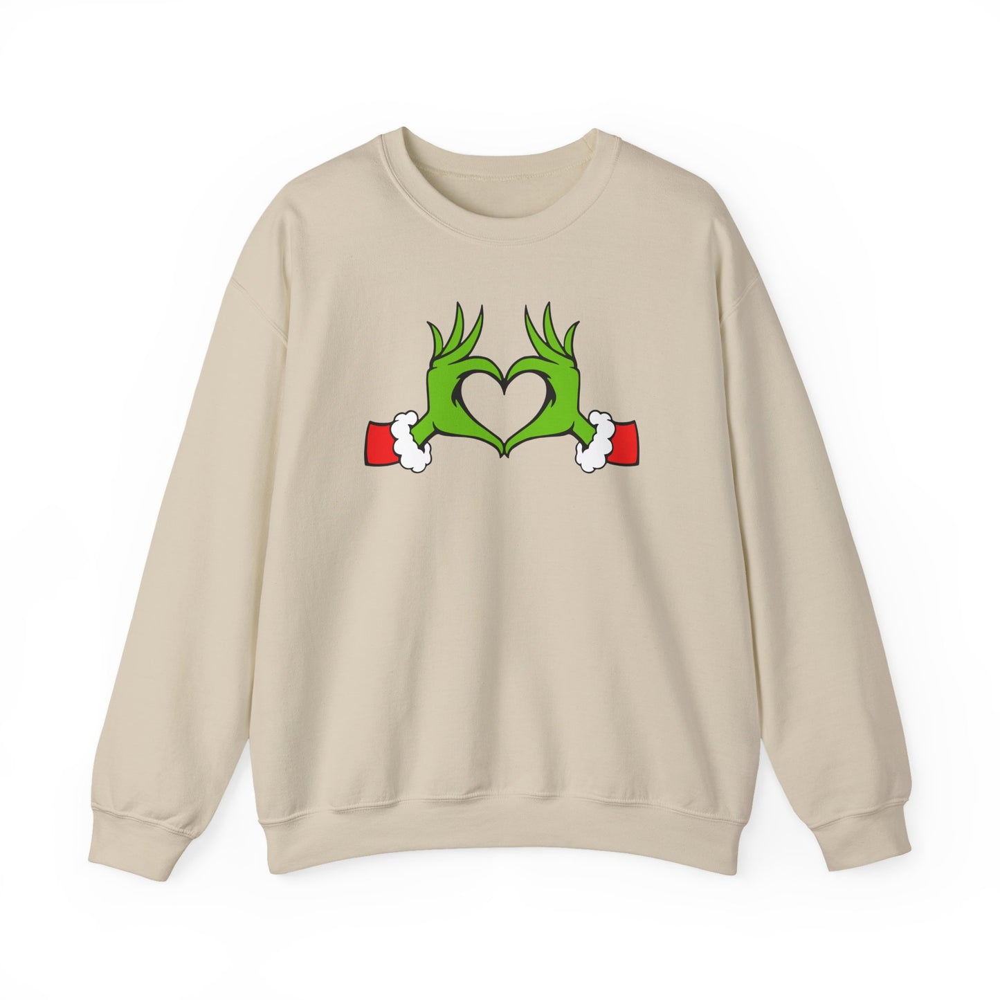 Mean One Sweatshirt, Whoville Holiday Clothing, Funny Xmas Apparel, Comfy Fleece, Whimsical Green Hands Heart Christmas Sweatshirt