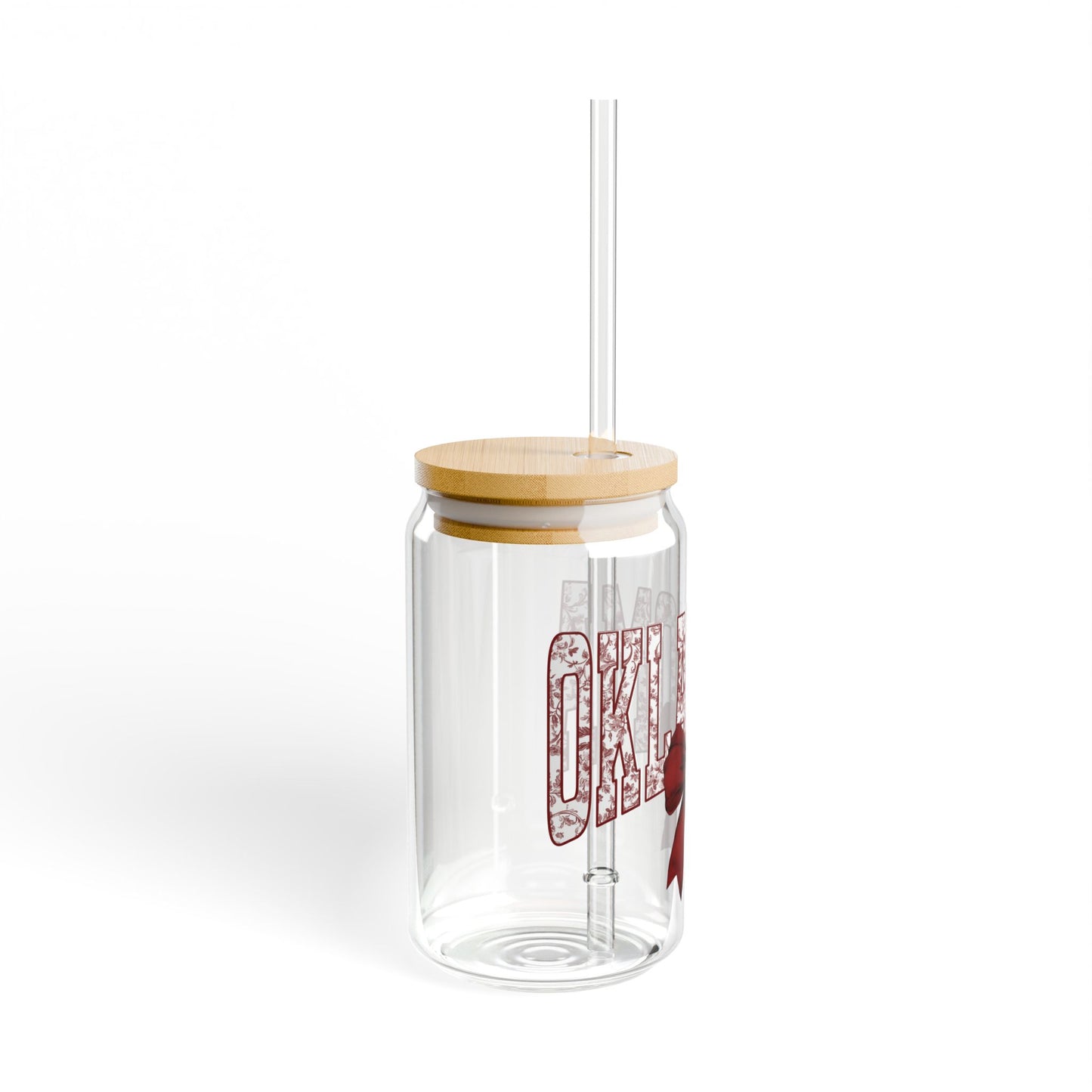 Oklahoma Sooners 16oz Glass with Cute Bow Design | Glass Tumbler with straw, Sooners Tumbler, Oklahoma University Glass Tumbler
