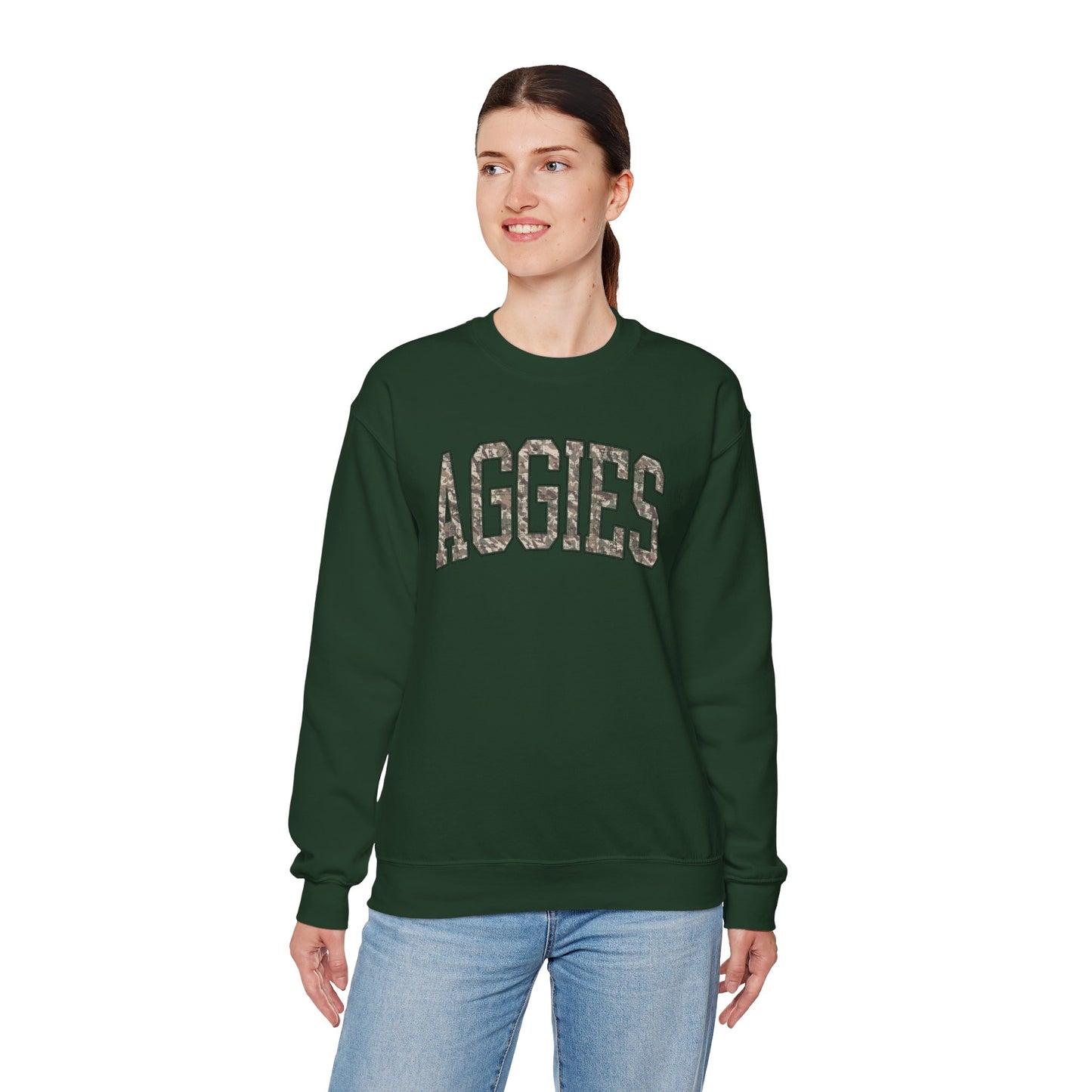 Aggies Camo Crewneck Sweatshirt | Distressed Hunting Style | Maroon Game Day Apparel | Aggies Sweatshirt