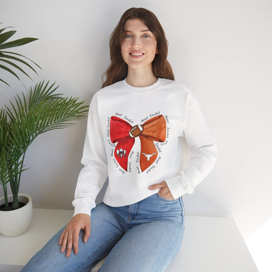 House Divided Bow Sweatshirt | Texas Rivalry Crewneck | Cute Game Day College Sweater | Red & Burnt Orange Bow