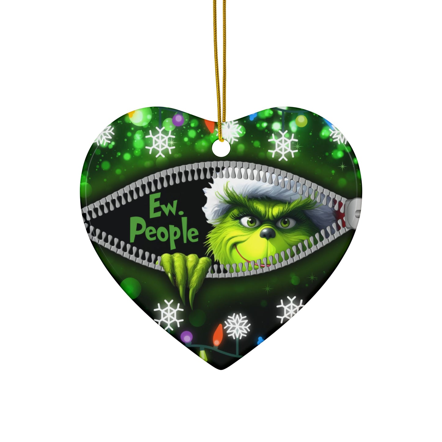 Ew People Ceramic Ornaments, Holiday Decor, Funny Christmas Gift, Two Sided Print, Grumpy Green Man Ew, People Funny Christmas Ornament