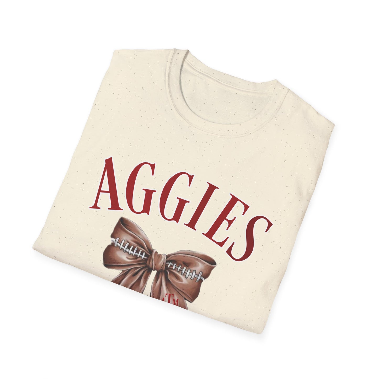 Aggies Bow Graphic Unisex Softstyle T-Shirt | Perfect for Holidays, Game Days, College Events, Gifts, Fan Gear