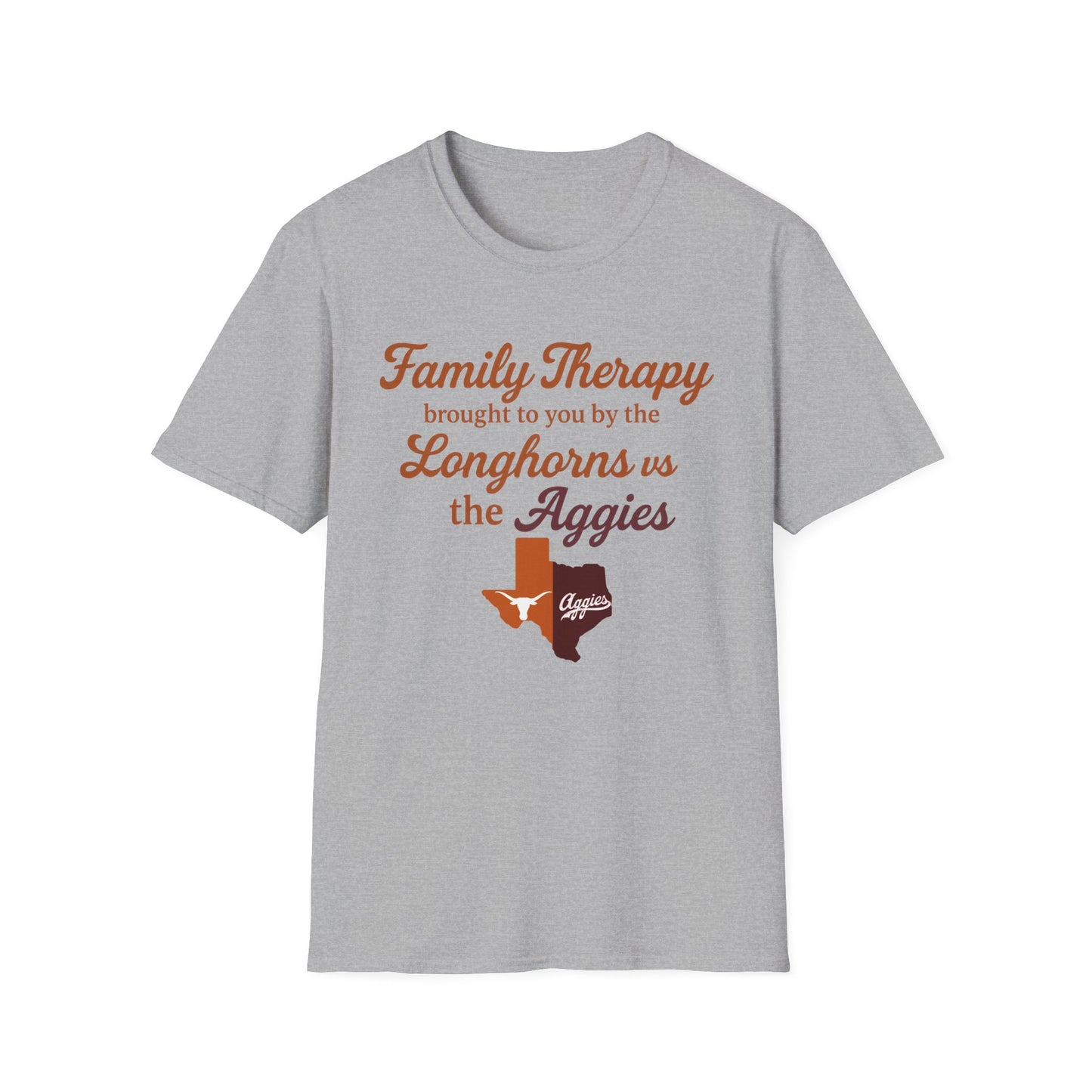 Family Therapy: Longhorns vs. Aggies Tee – Texas Rivalry Game Day Shirt