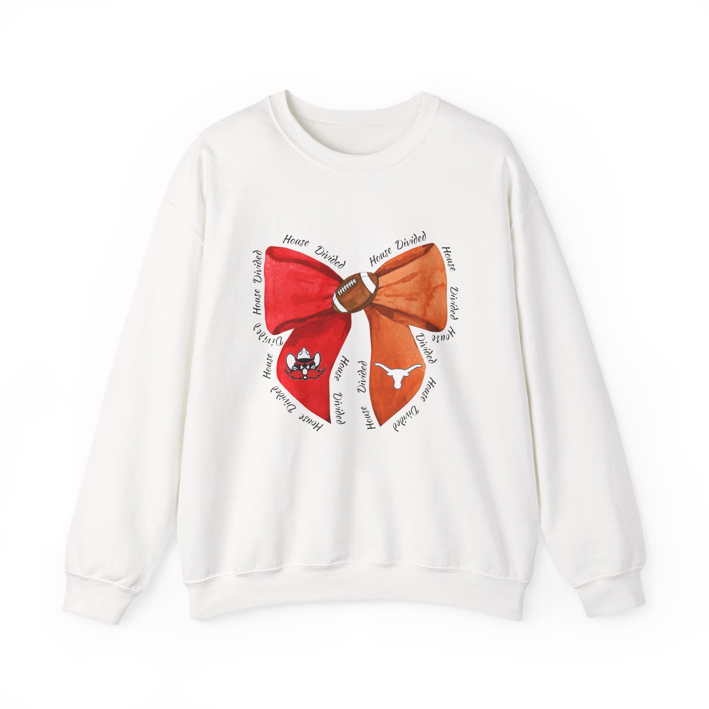 House Divided Bow Sweatshirt | Texas Rivalry Crewneck | Cute Game Day College Sweater | Red & Burnt Orange Bow