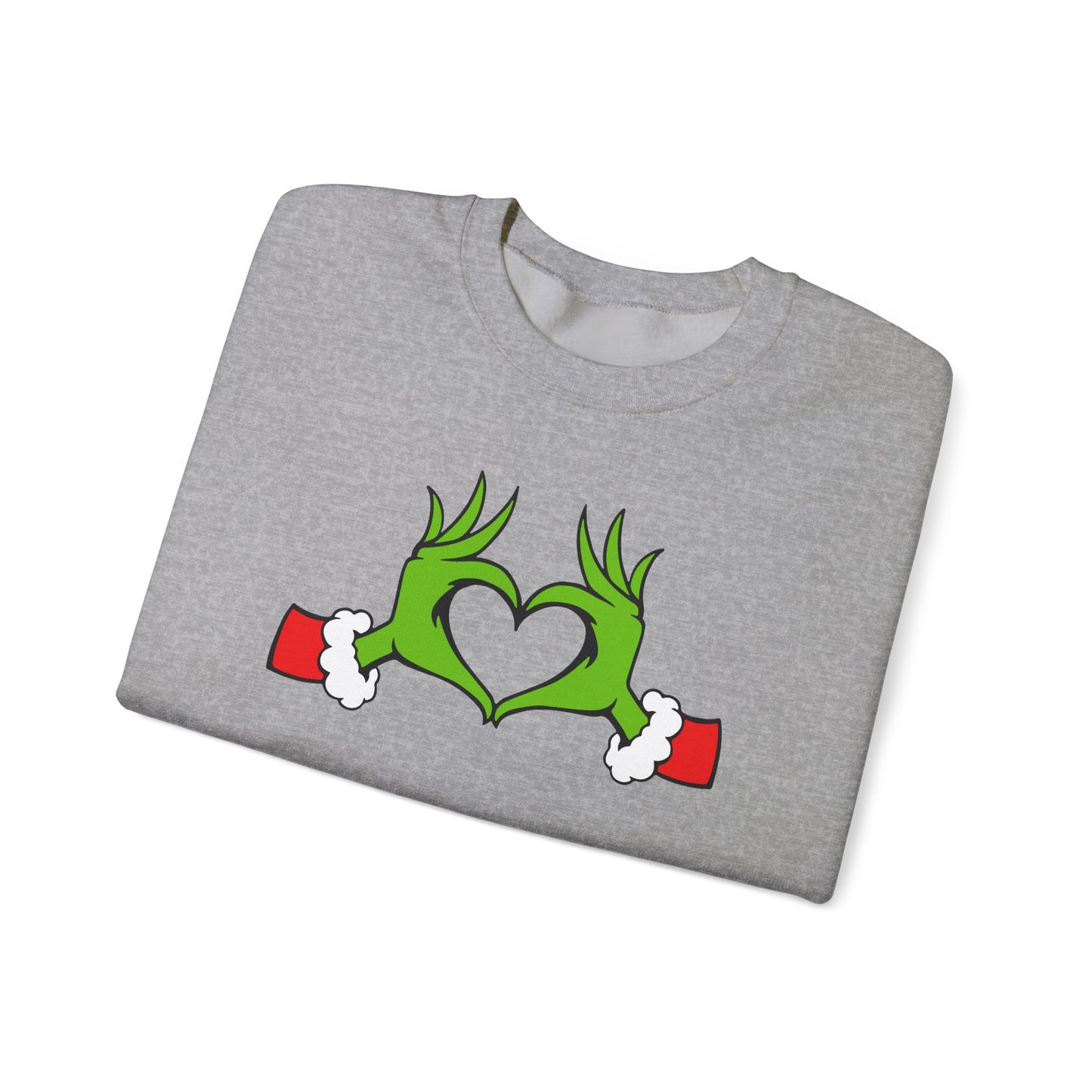 Mean One Sweatshirt, Whoville Holiday Clothing, Funny Xmas Apparel, Comfy Fleece, Whimsical Green Hands Heart Christmas Sweatshirt