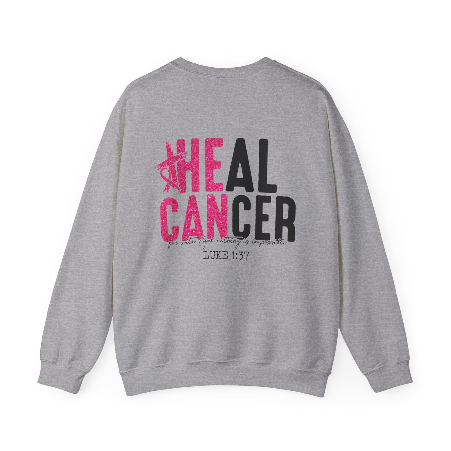 Breast Cancer Awareness, Find the Cure, Inspirational Crewneck Sweatshirt, Faith-Based Fashion, Motivational Gift, Christian Luke 1:37