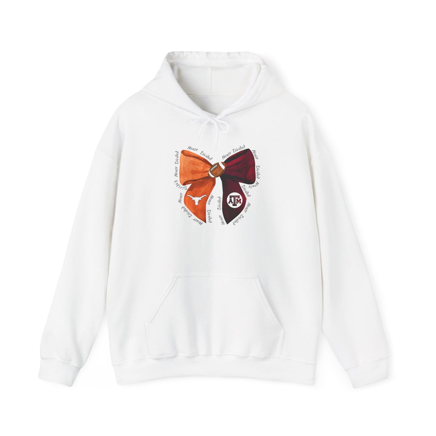 House Divided Aggies and Longhorns Spirit Bow Hoodie | Unisex Heavy Blend™ Sweatshirt, College Apparel, Game Day Outfit