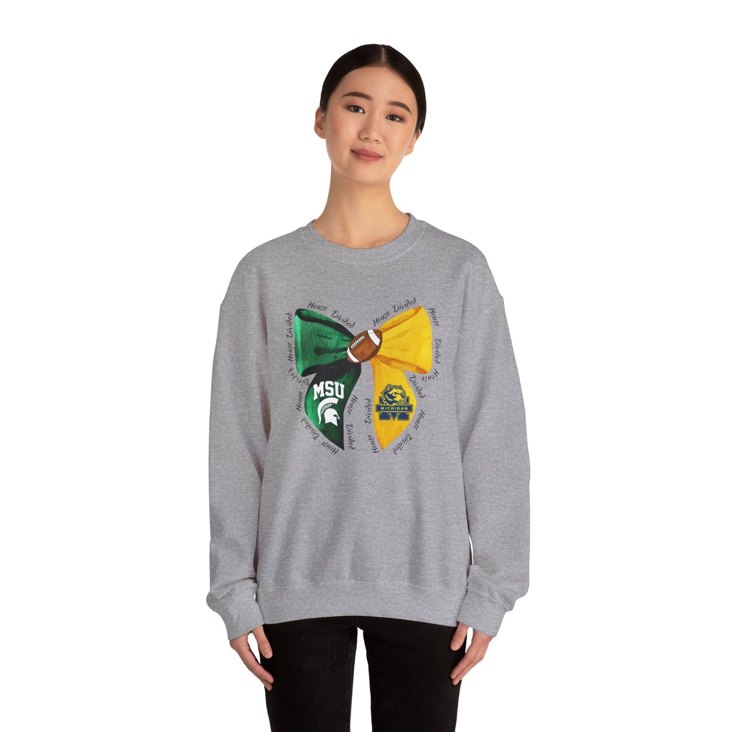 Michigan vs Michigan State House Divided Crewneck Sweatshirt | Wolverines vs Spartans Rivalry Sweatshirt | College Game Day Apparel