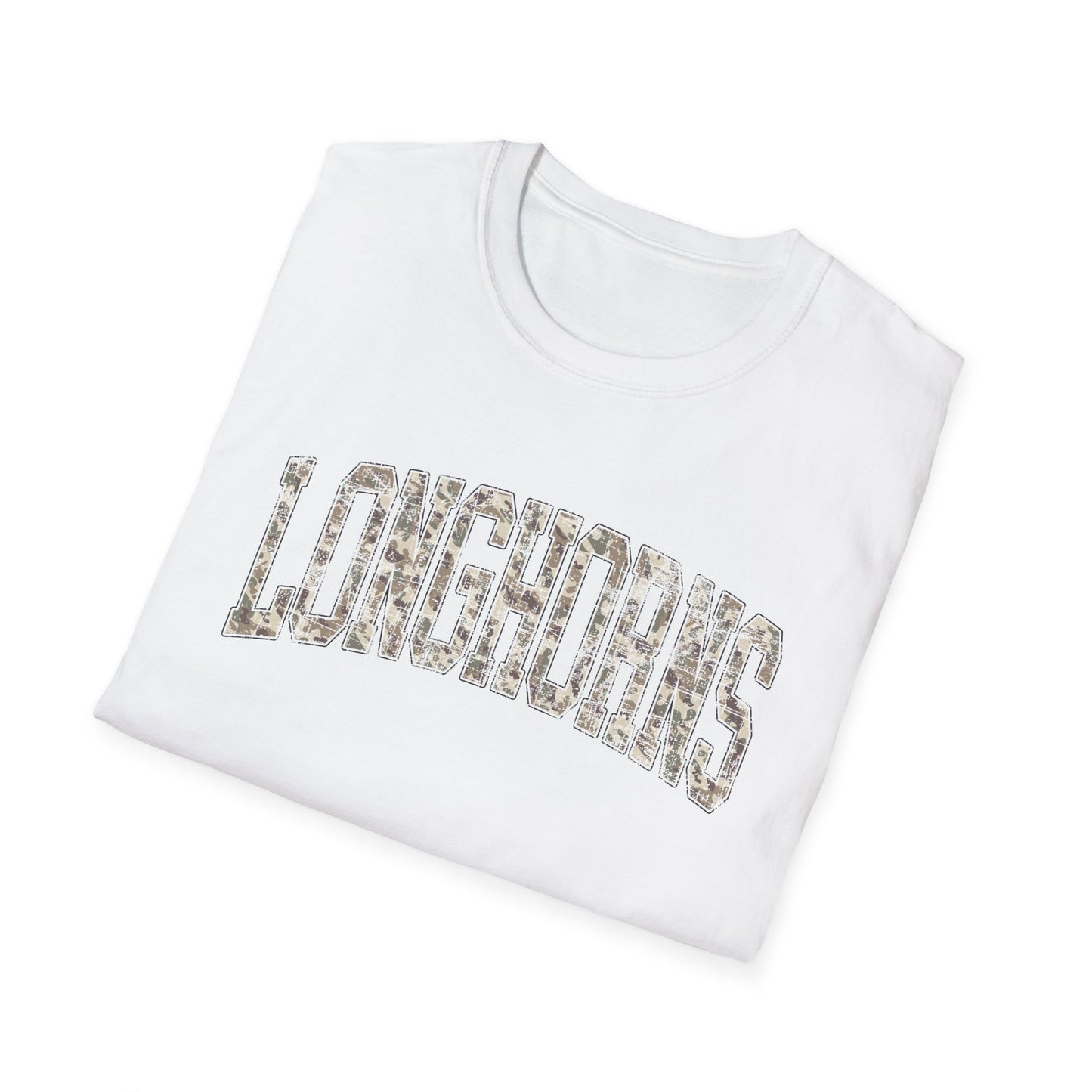 Longhorns Camo Softstyle T-Shirt | Distressed Hunting Style | Texas Game Day Apparel