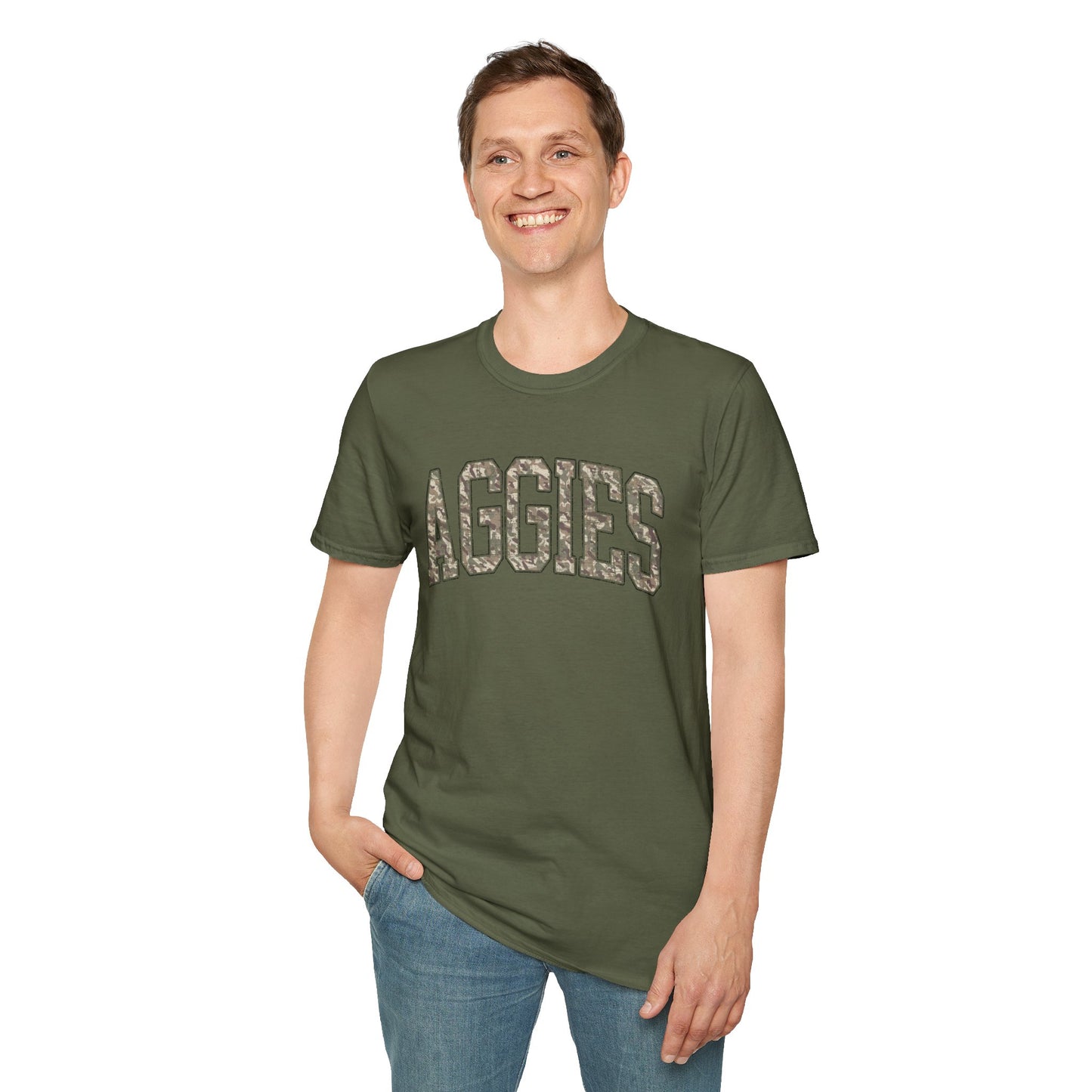 Aggies Camo SoftStyle T-Shirt | Distressed Hunting Style | Maroon Game Day Apparel |  Aggies T-Shirt