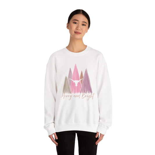 Merry and Bright Sweatshirt | Pastel Christmas Crewneck | Texas-Inspired Holiday Top