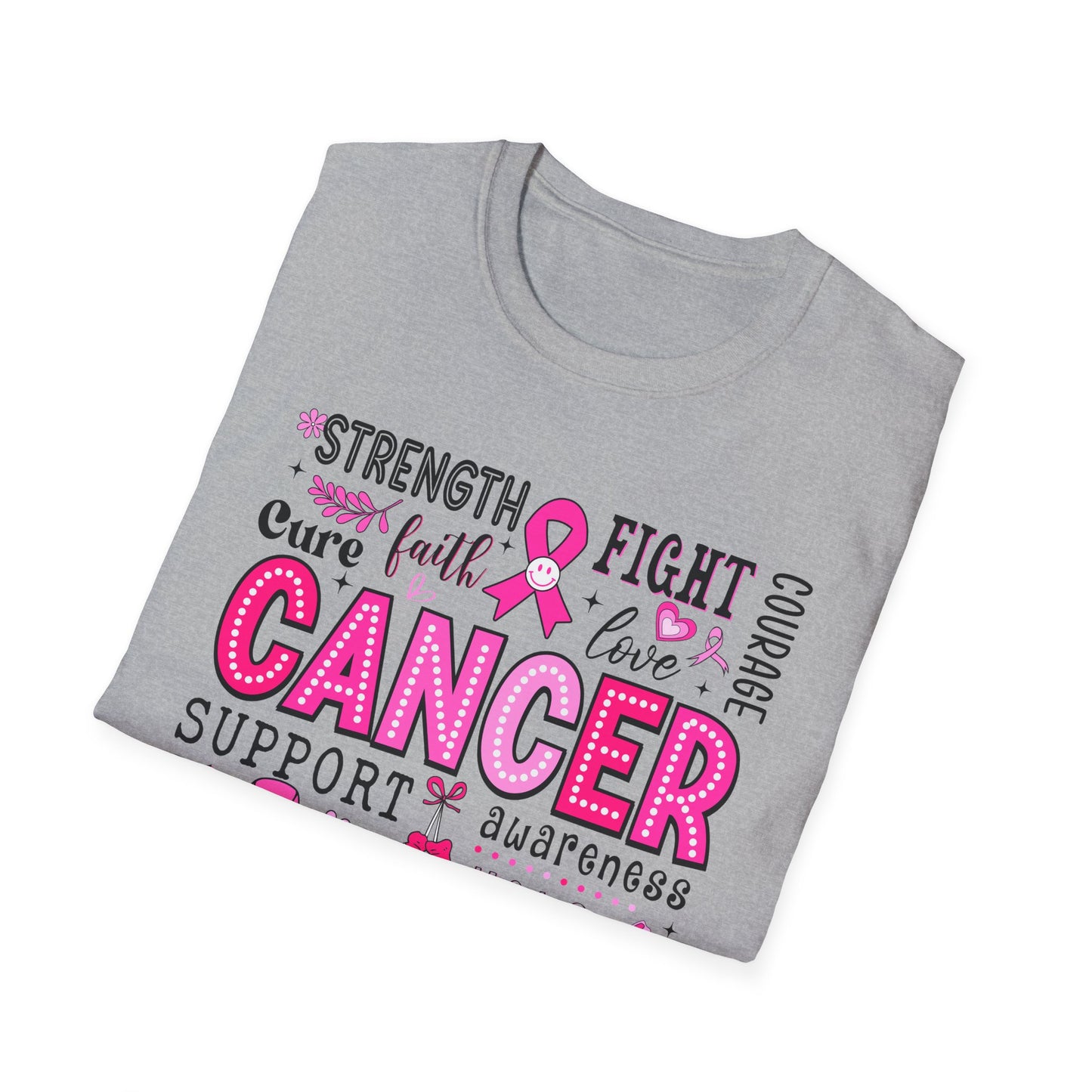 Breast Cancer Awareness, Breast Cancer, Faith, Hope Cure Inspired Softstyle T-Shirt, Inspirational Gift, Cancer Awareness Shirt, Luke 1:37