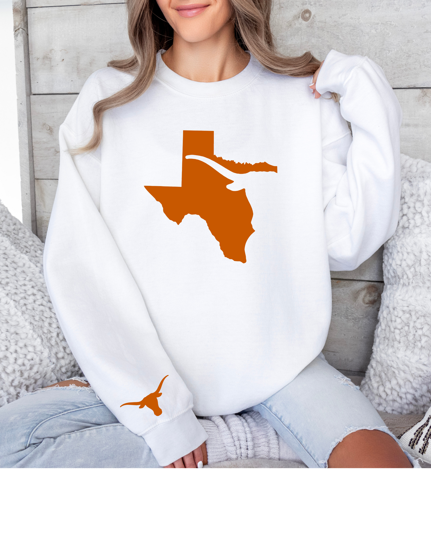 Texas Sweatshirt | Longhorn Sleeve Print, Texas Crewneck | Printed Sleeve Game Day Sweatshirt | Student Gift | Alumni Gear