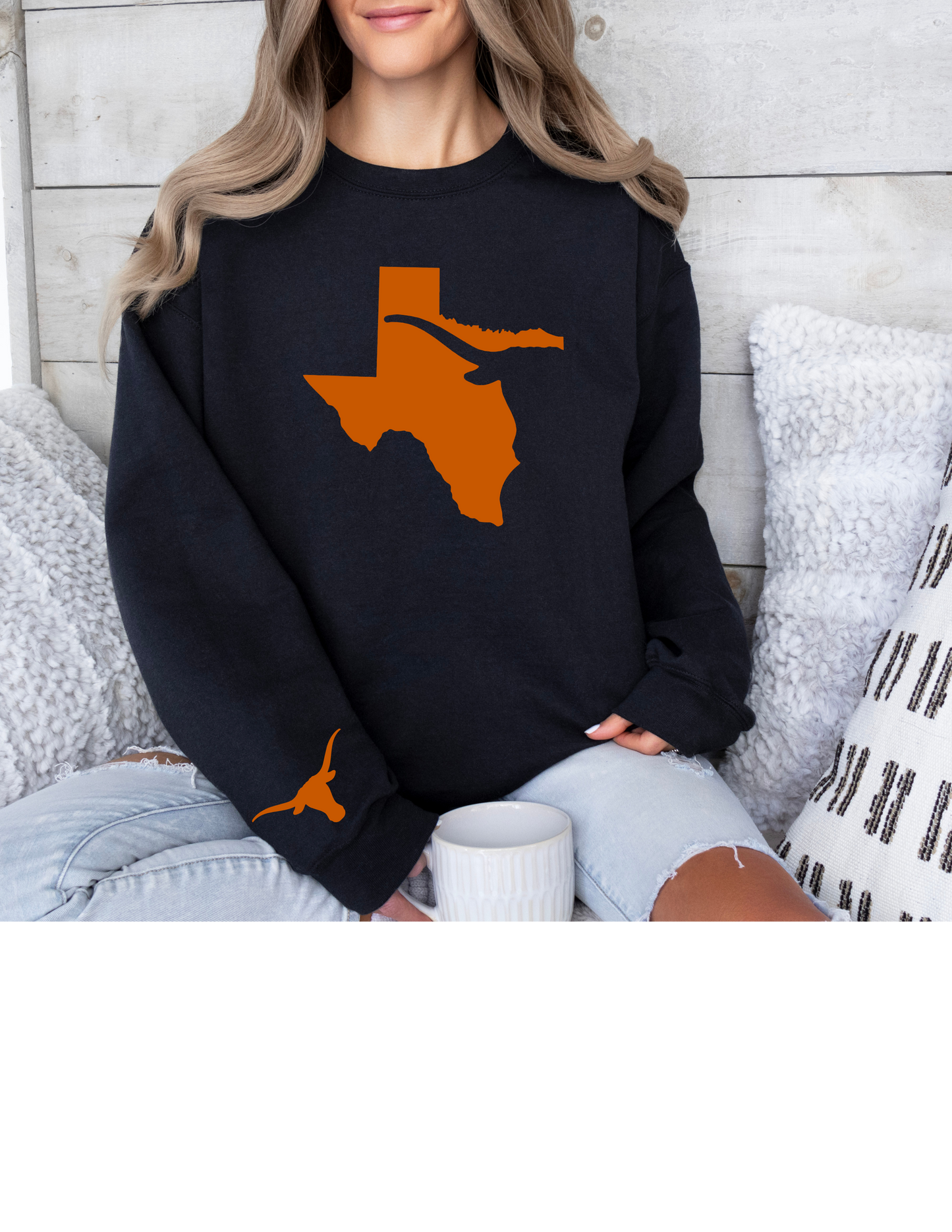 Texas Sweatshirt | Longhorn Sleeve Print, Texas Crewneck | Printed Sleeve Game Day Sweatshirt | Student Gift | Alumni Gear