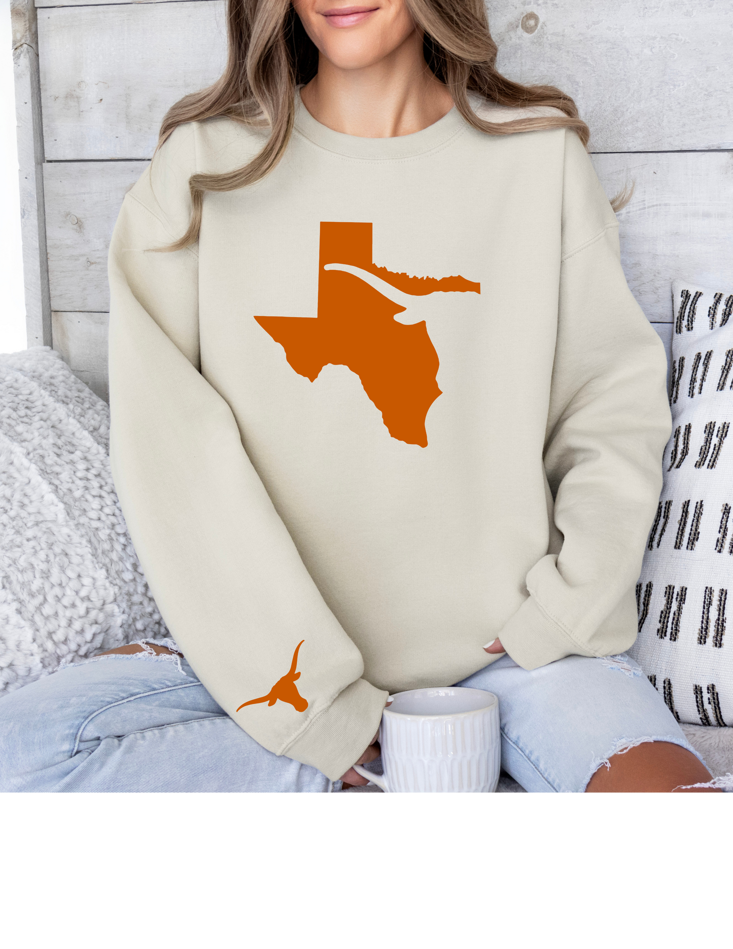 Texas Sweatshirt | Longhorn Sleeve Print, Texas Crewneck | Printed Sleeve Game Day Sweatshirt | Student Gift | Alumni Gear