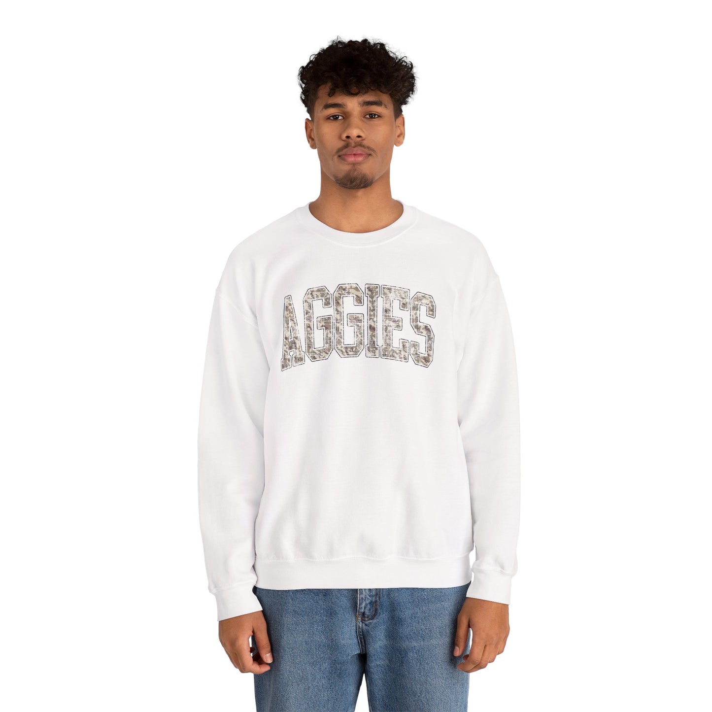 Aggies Camo Crewneck Sweatshirt | Distressed Hunting Style | Maroon Game Day Apparel | Aggies Sweatshirt
