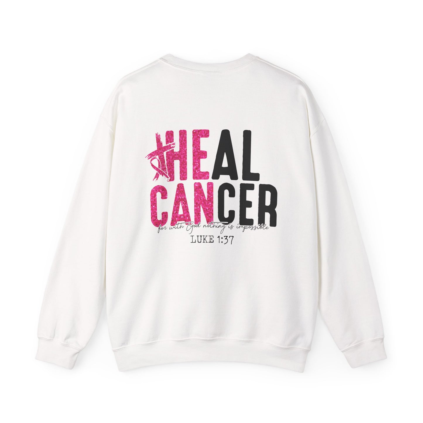 Breast Cancer Awareness, Find the Cure, Inspirational Crewneck Sweatshirt, Faith-Based Fashion, Motivational Gift, Christian Luke 1:37