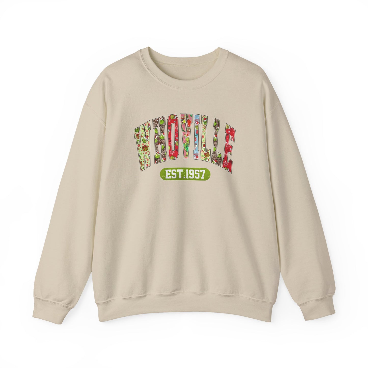Whoville EST.1957 Holiday Crewneck Sweatshirt, Holiday Sweatshirt, Funny Winter Gear
