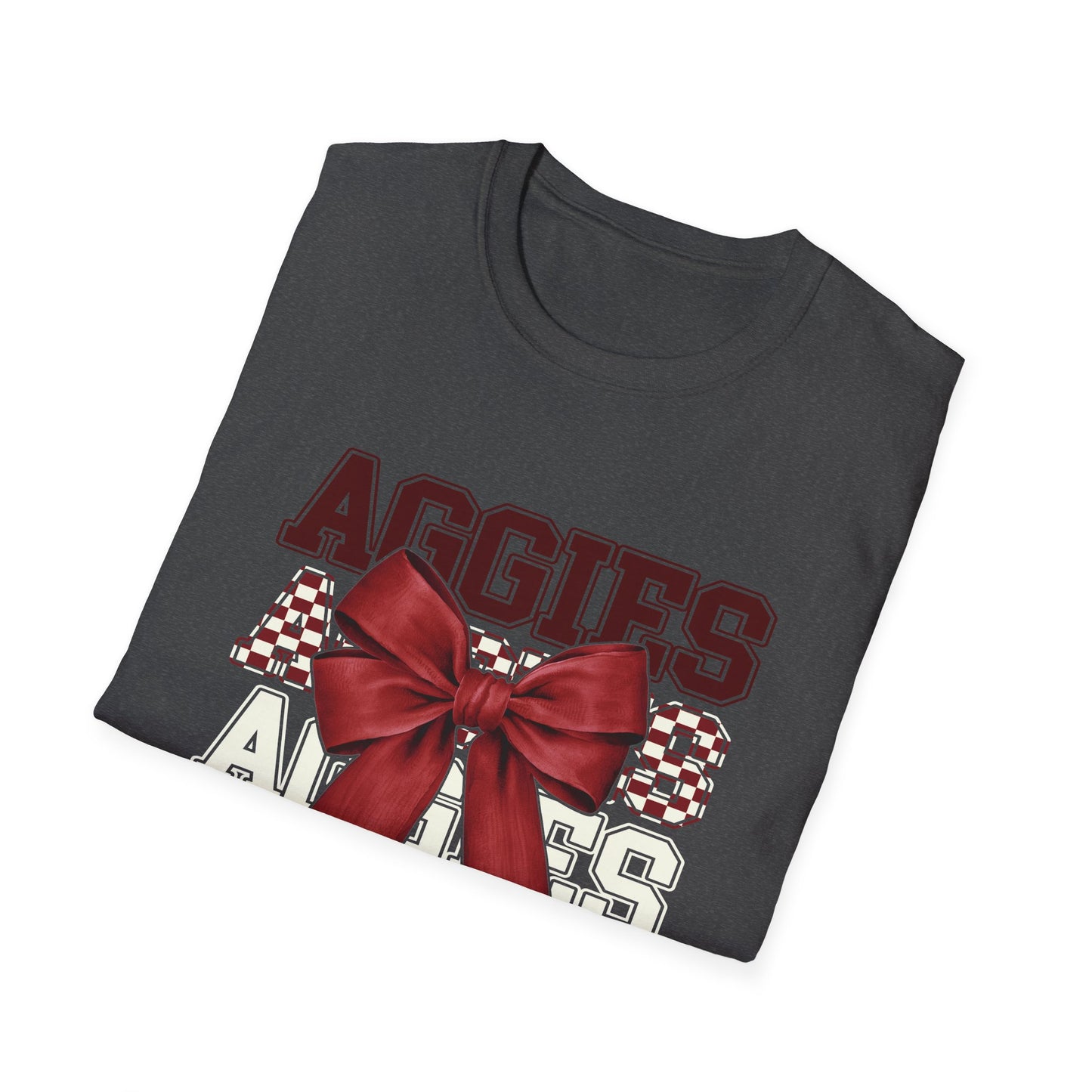 Aggies Bow Graphic Unisex Softstyle T-Shirt | Perfect for Holidays, Game Days, College Events, Gifts, Fan Gear