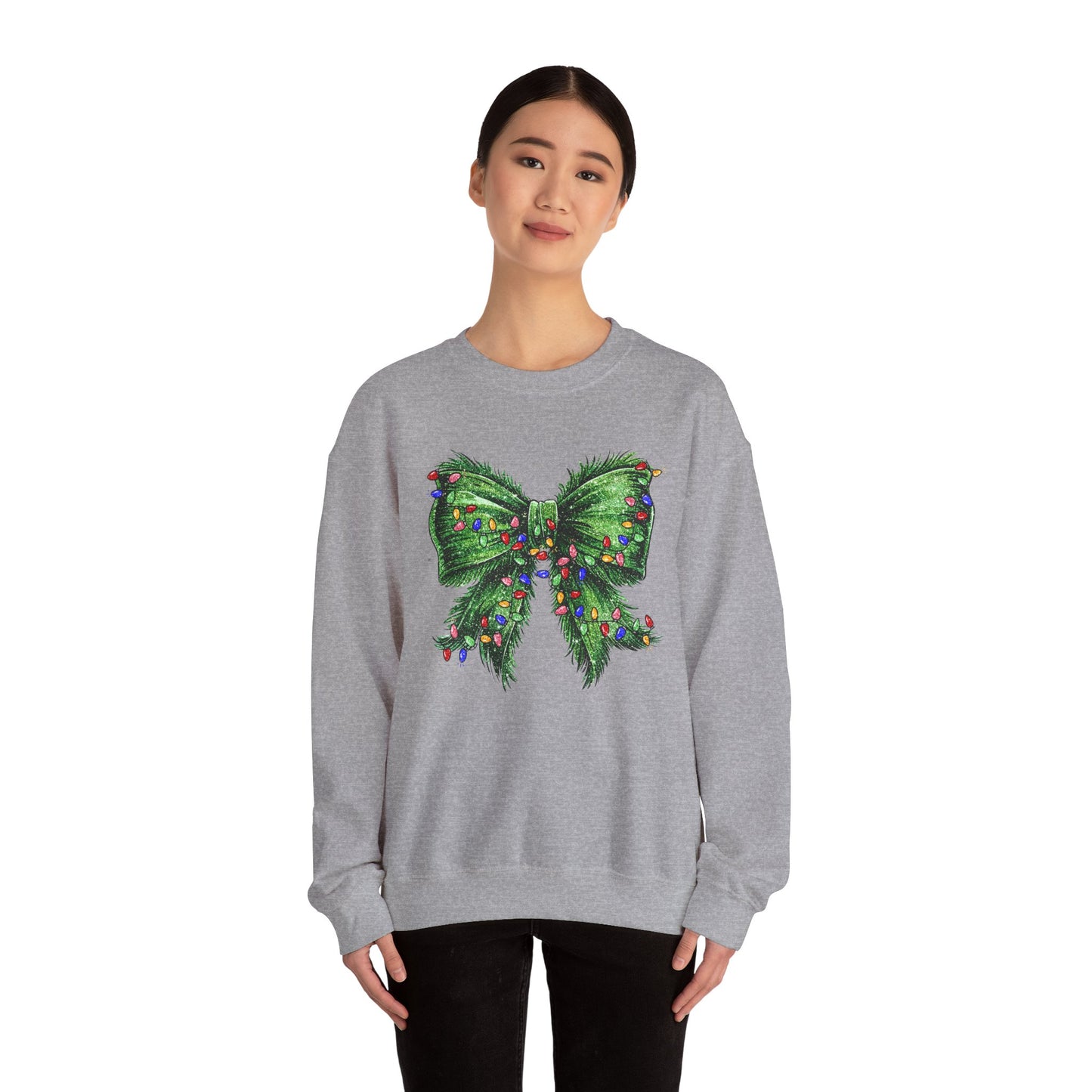 Festive Green Christmas Bow Lights Sweatshirt