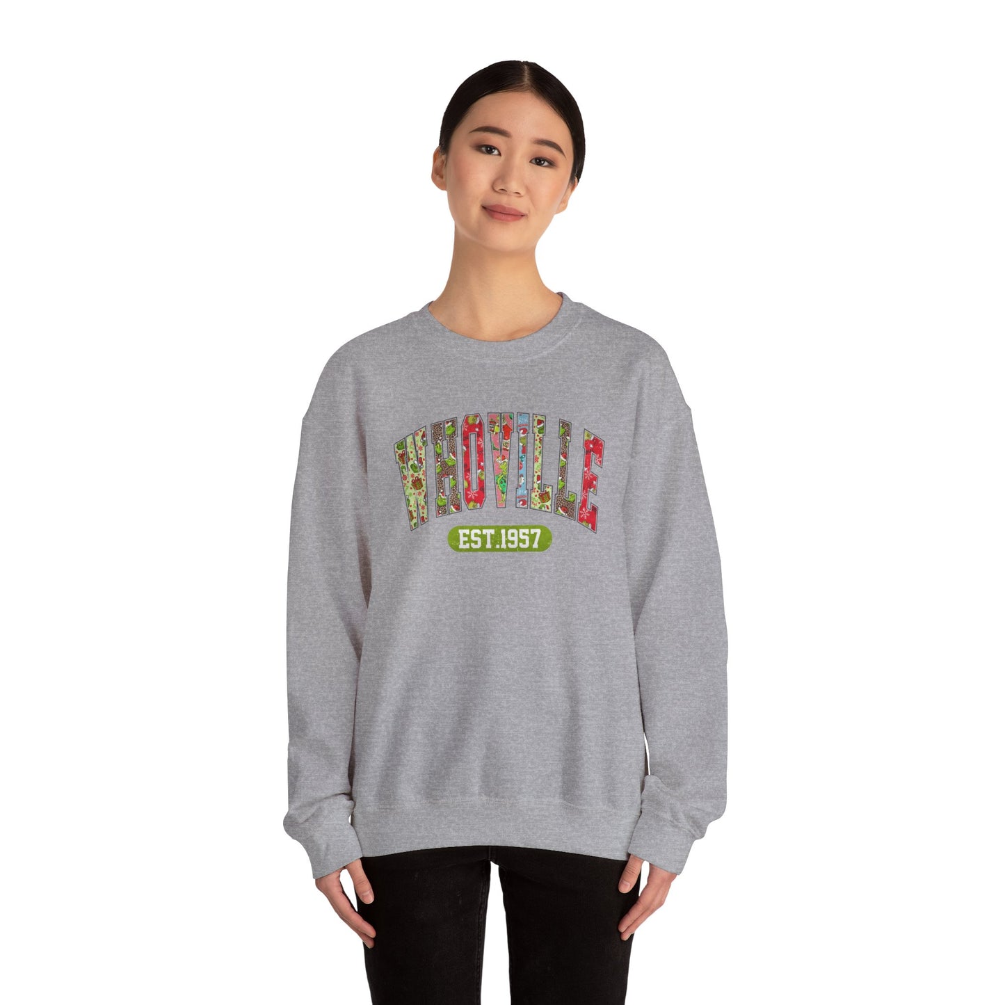 Whoville EST.1957 Holiday Crewneck Sweatshirt, Holiday Sweatshirt, Funny Winter Gear