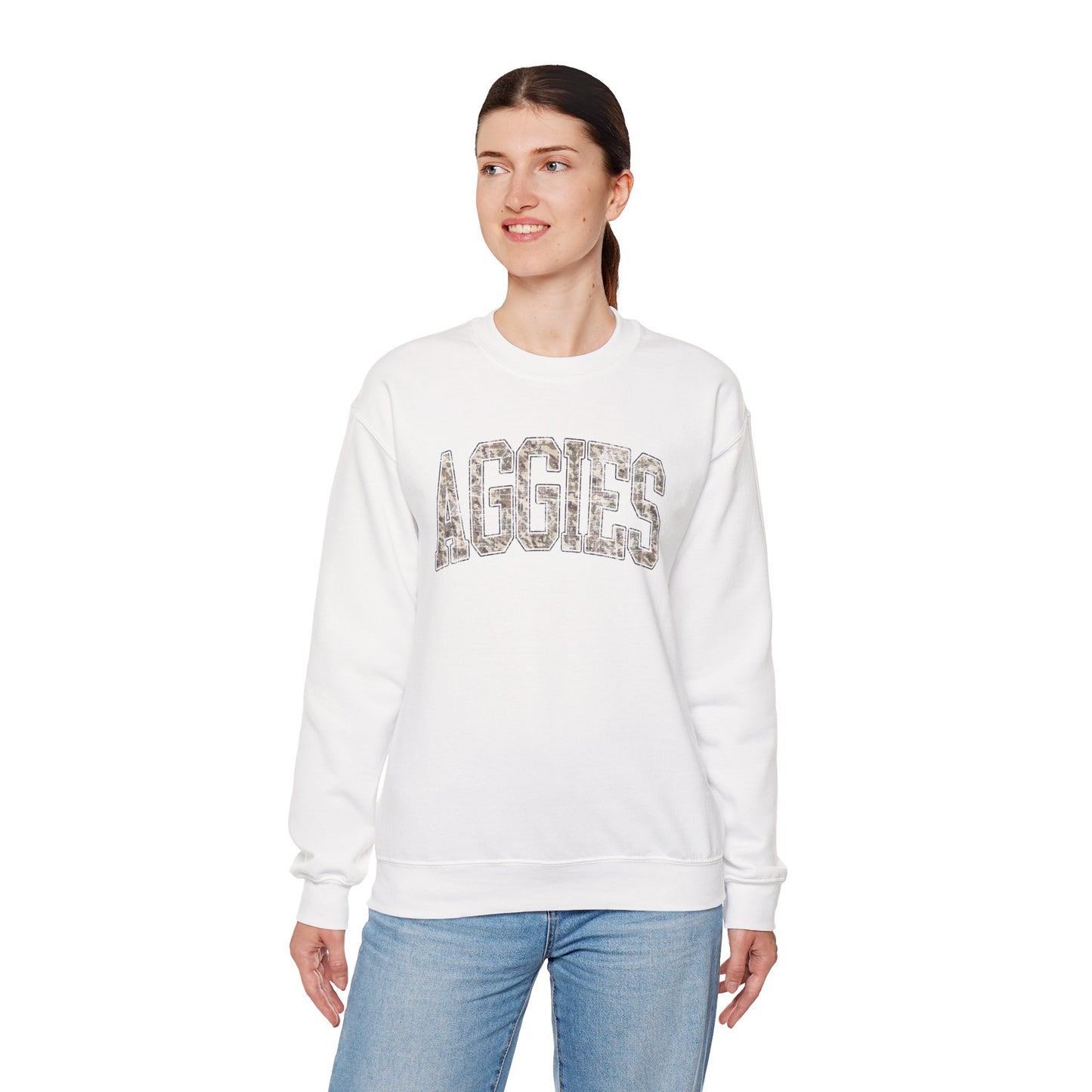 Aggies Camo Crewneck Sweatshirt | Distressed Hunting Style | Maroon Game Day Apparel | Aggies Sweatshirt