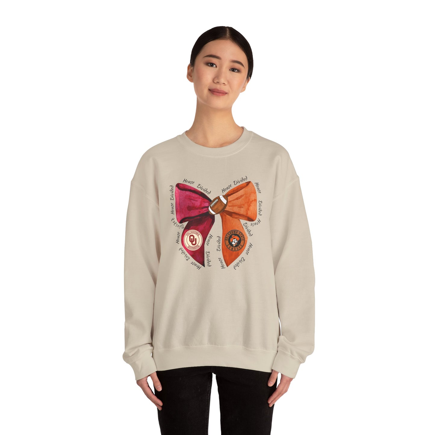 House Divided Sweatshirt | Oklahoma Bow Design | Bedlam Rivalry Crewneck | Cute Game Day Outfit for Women