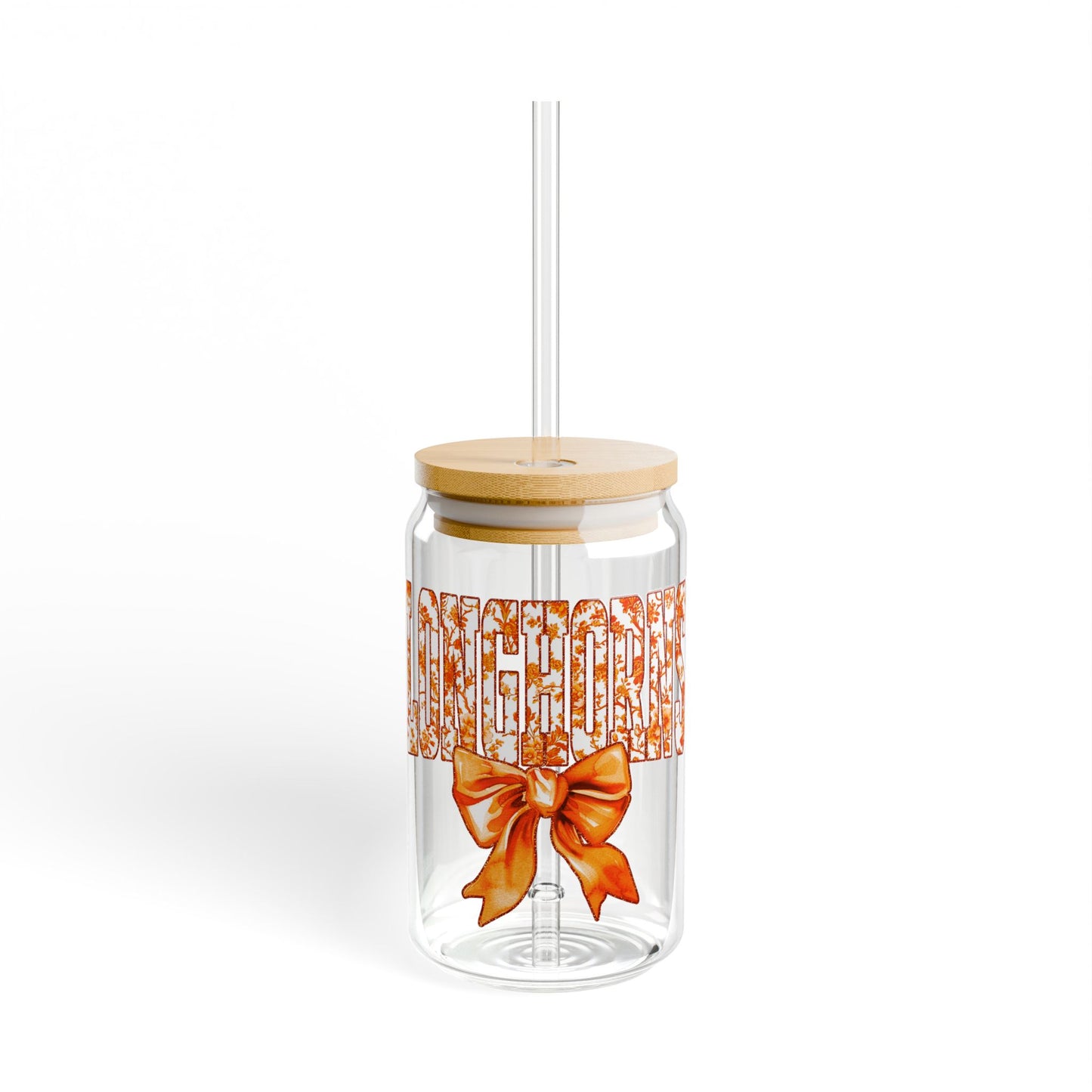 Adorable University of Texas Longhorns 16oz Glass with Cute Bow Design | Glass Tumbler with straw, Longhorn Tumbler, UT Glass Tumbler