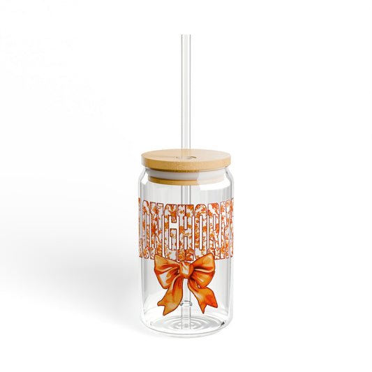 Adorable University of Texas Longhorns 16oz Glass with Cute Bow Design | Glass Tumbler with straw, Longhorn Tumbler, UT Glass Tumbler