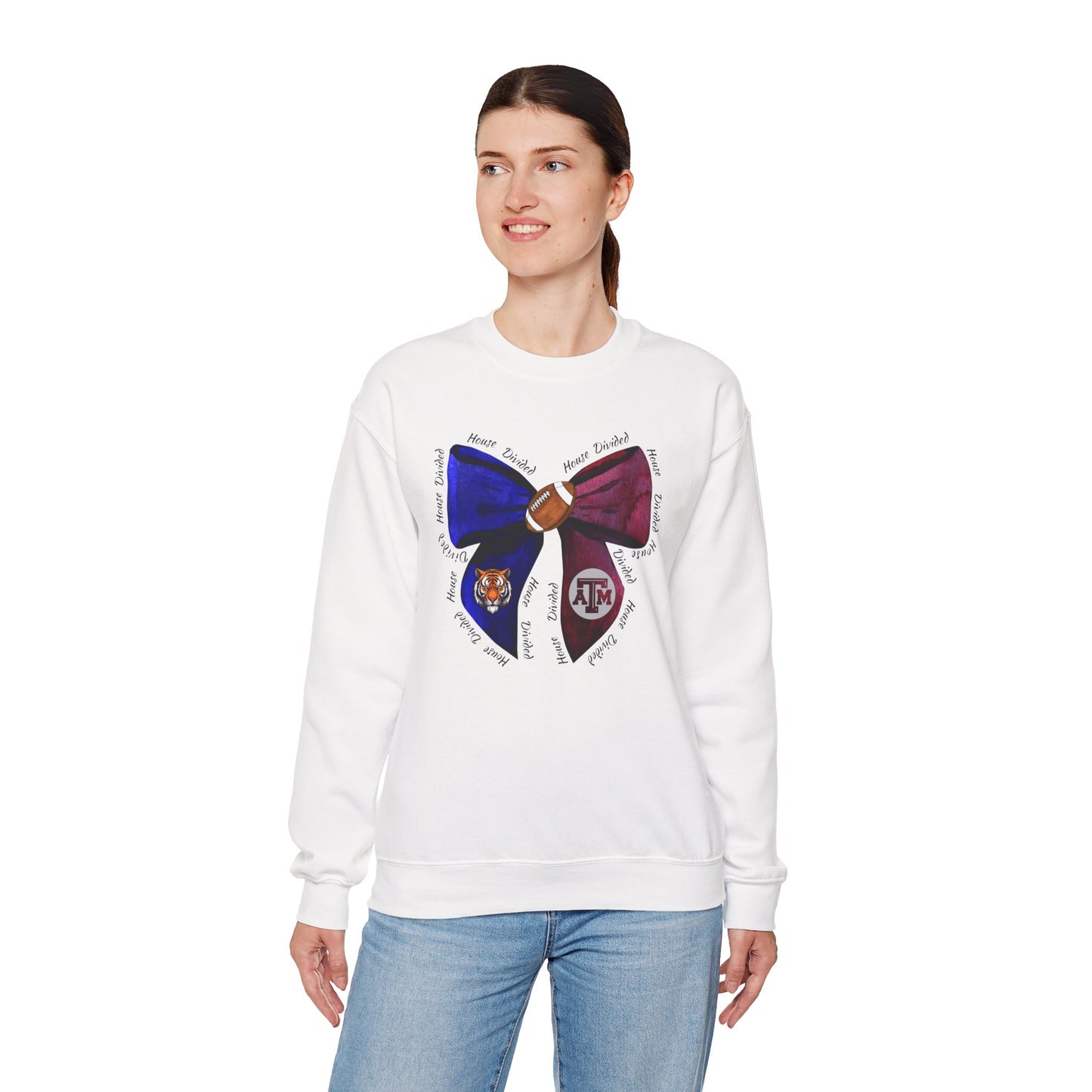 House Divided Bow Crewneck – Tigers vs Aggies | College Rivalry Game Day Sweatshirt | House Divided Apparel
