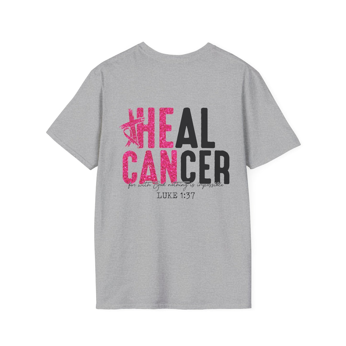 Breast Cancer Awareness, Breast Cancer, Faith, Hope Cure Inspired Softstyle T-Shirt, Inspirational Gift, Cancer Awareness Shirt, Luke 1:37