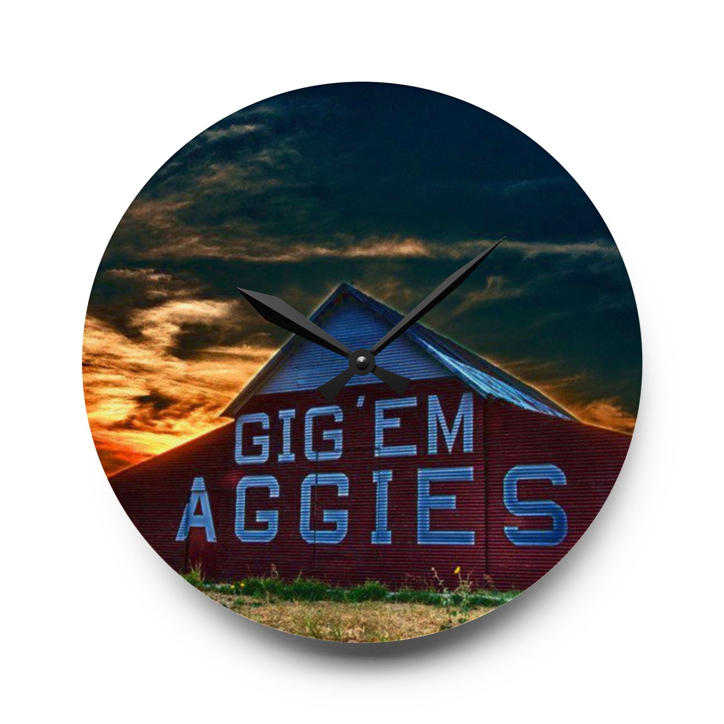 Aggie Barn Sunset Wall Clock | Acrylic Farmhouse Clock | Texas Sunset Décor | Gift for Aggie Fans, Dorm Decor