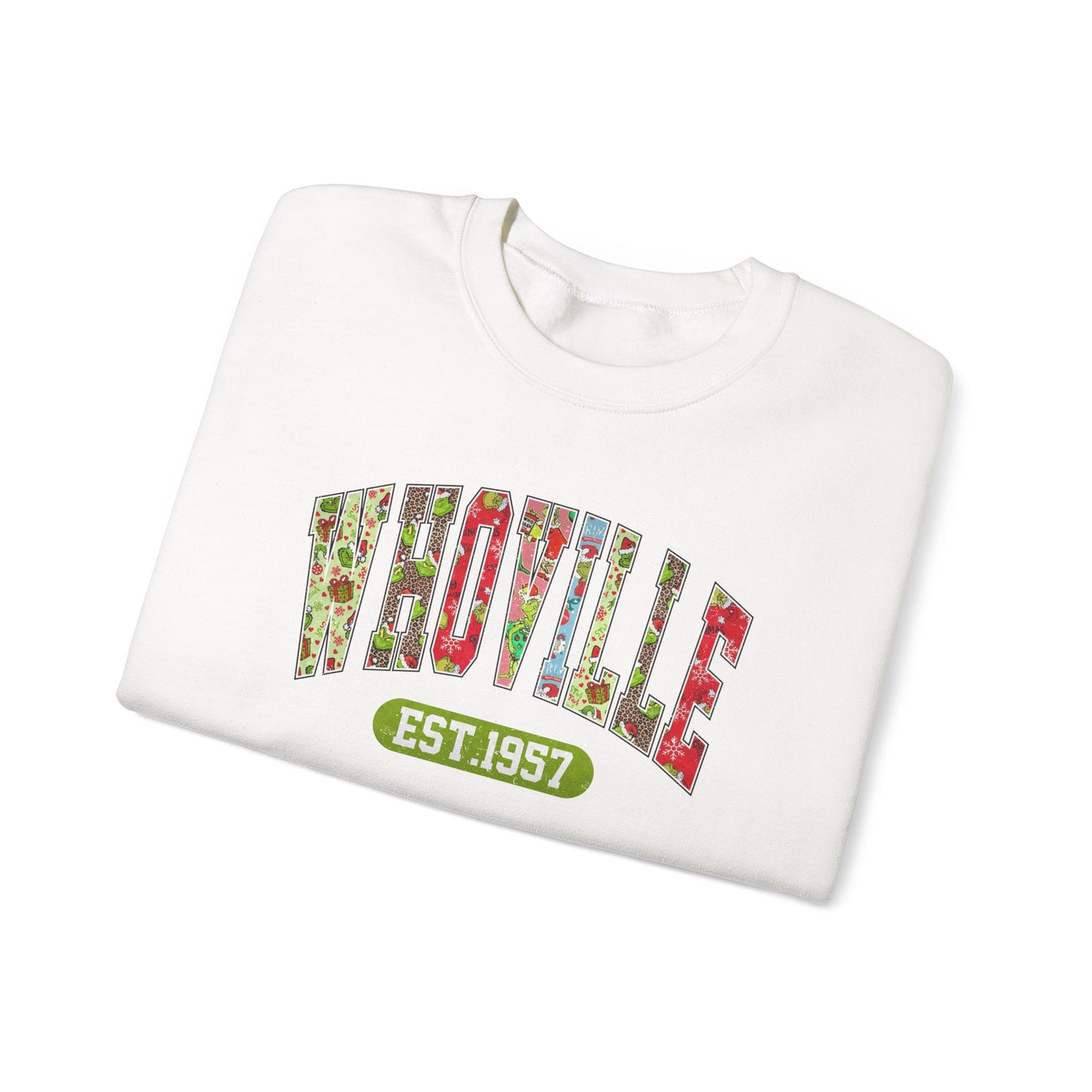 Whoville EST.1957 Holiday Crewneck Sweatshirt, Holiday Sweatshirt, Funny Winter Gear