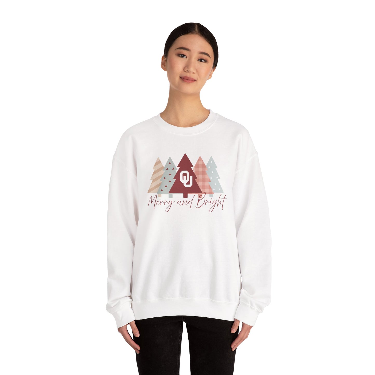 University of Oklahoma Holiday Sweatshirt - Merry and Bright Design, Festive Apparel, Christmas Gift, Sooners, Boomer Sooner Christmas