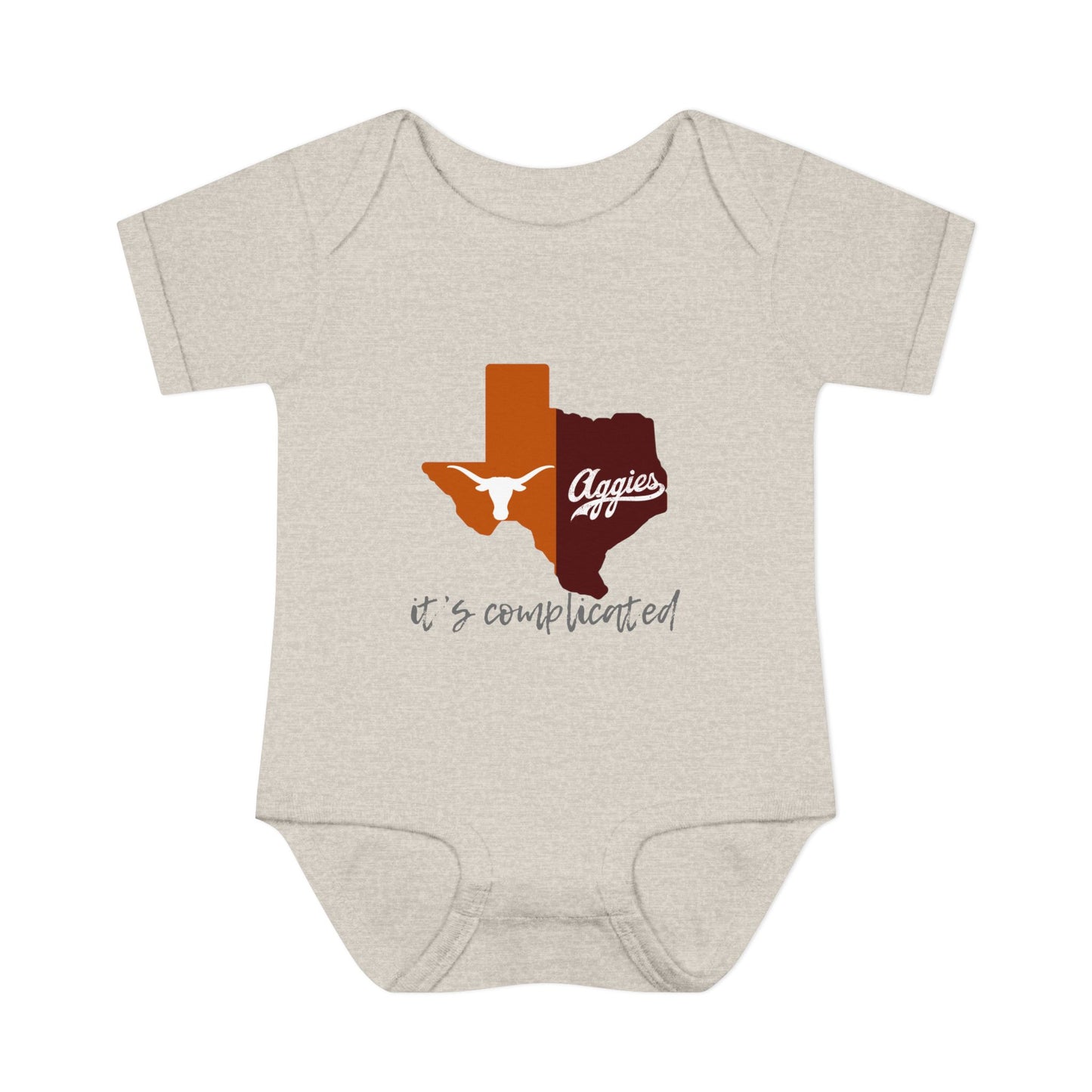 “It’s Complicated” Longhorns vs Aggies Baby Bodysuit – House Divided Infant One-Piece