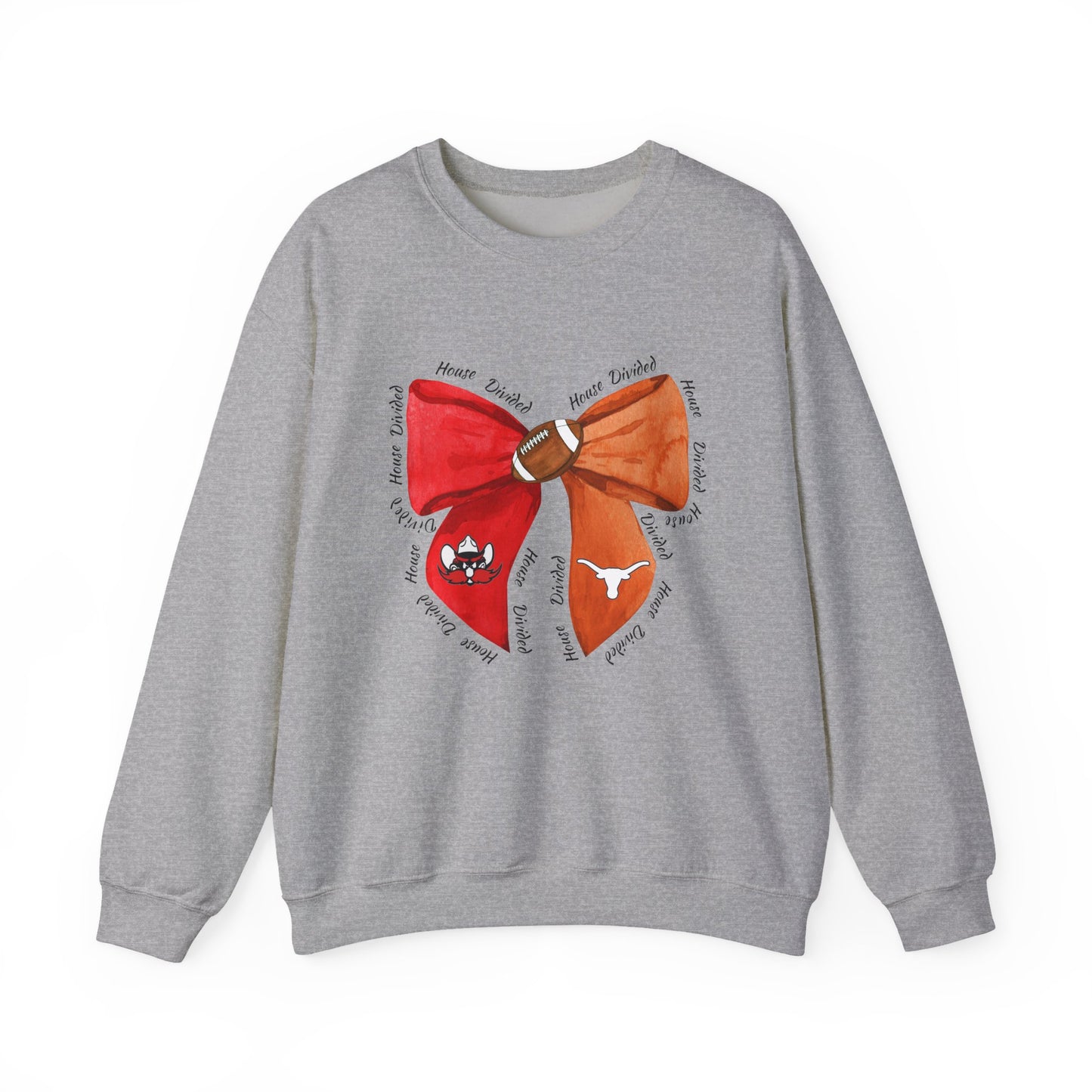 House Divided Bow Sweatshirt | Texas Rivalry Crewneck | Cute Game Day College Sweater | Red & Burnt Orange Bow