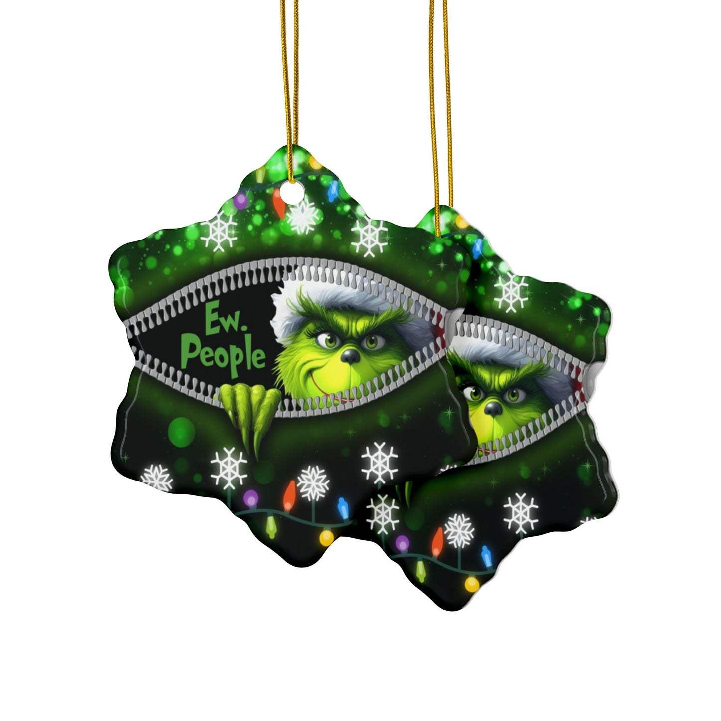 Ew People Ceramic Ornaments, Holiday Decor, Funny Christmas Gift, Two Sided Print, Grumpy Green Man Ew, People Funny Christmas Ornament