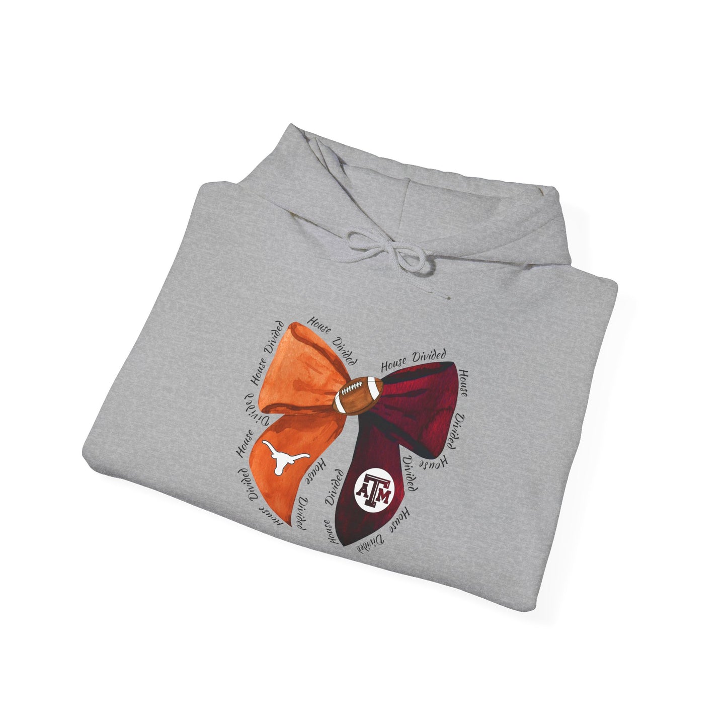House Divided Aggies and Longhorns Spirit Bow Hoodie | Unisex Heavy Blend™ Sweatshirt, College Apparel, Game Day Outfit