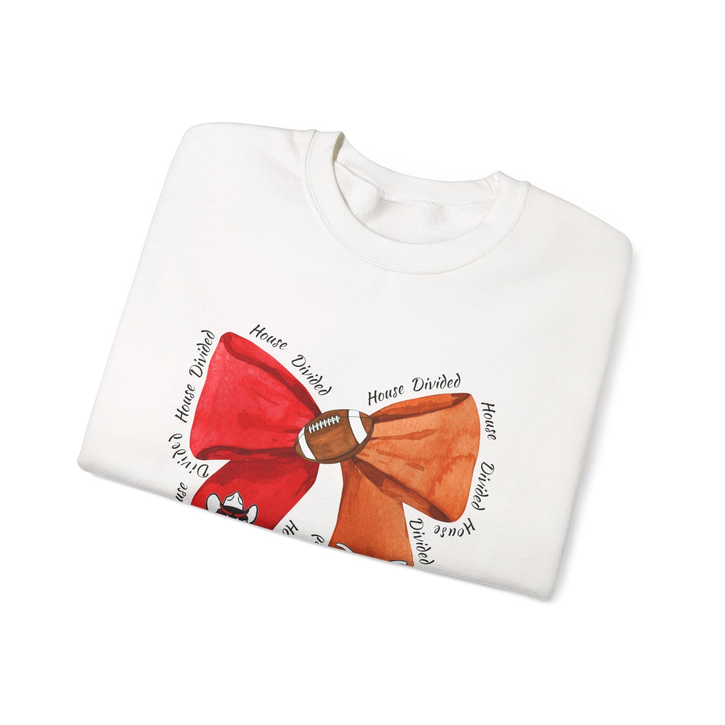 House Divided Bow Sweatshirt | Texas Rivalry Crewneck | Cute Game Day College Sweater | Red & Burnt Orange Bow
