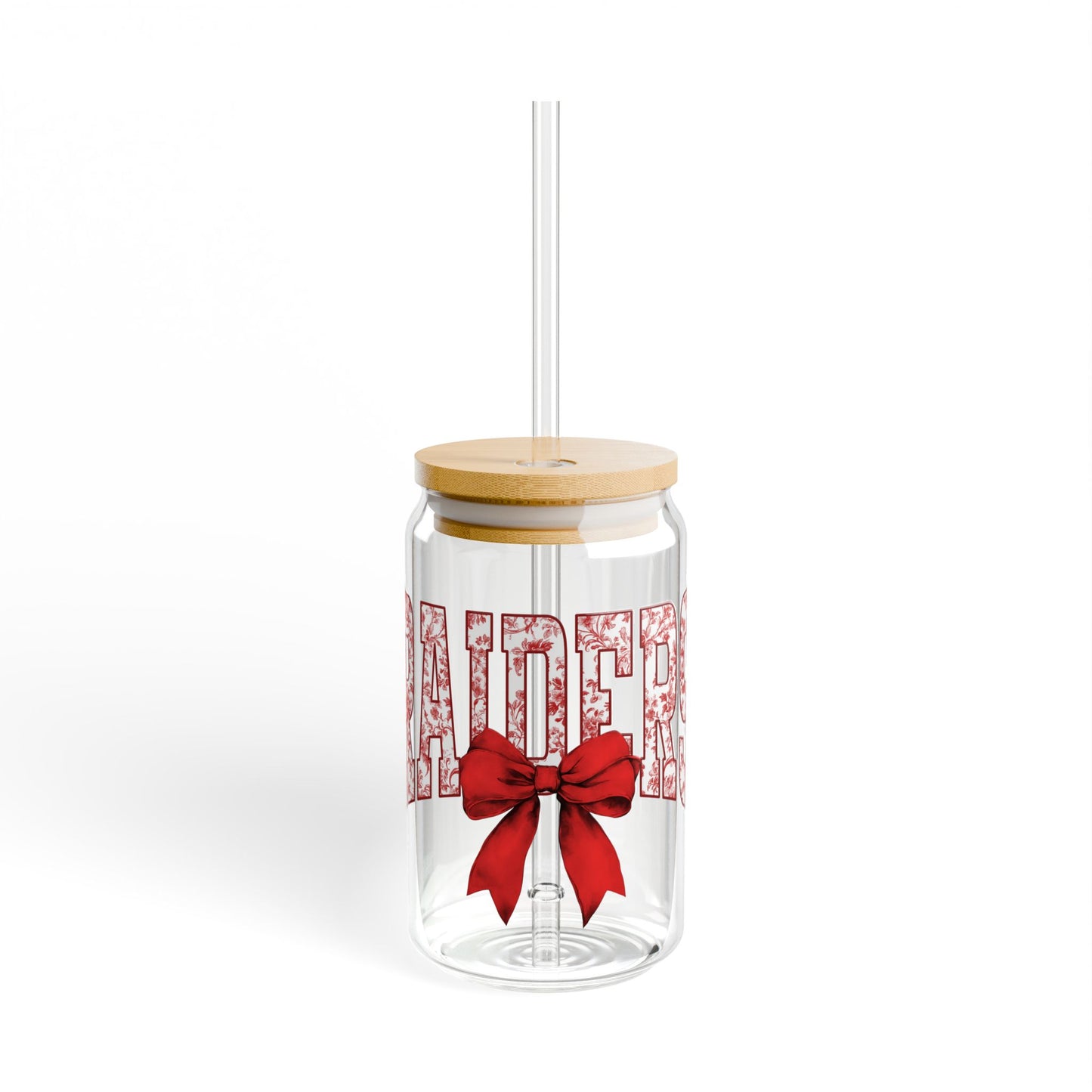 Adorable Texas Tech Raiders 16oz Glass with Cute Bow Design | Glass Tumbler with straw, Raiders Tumbler, Texas Tech Glass Tumbler