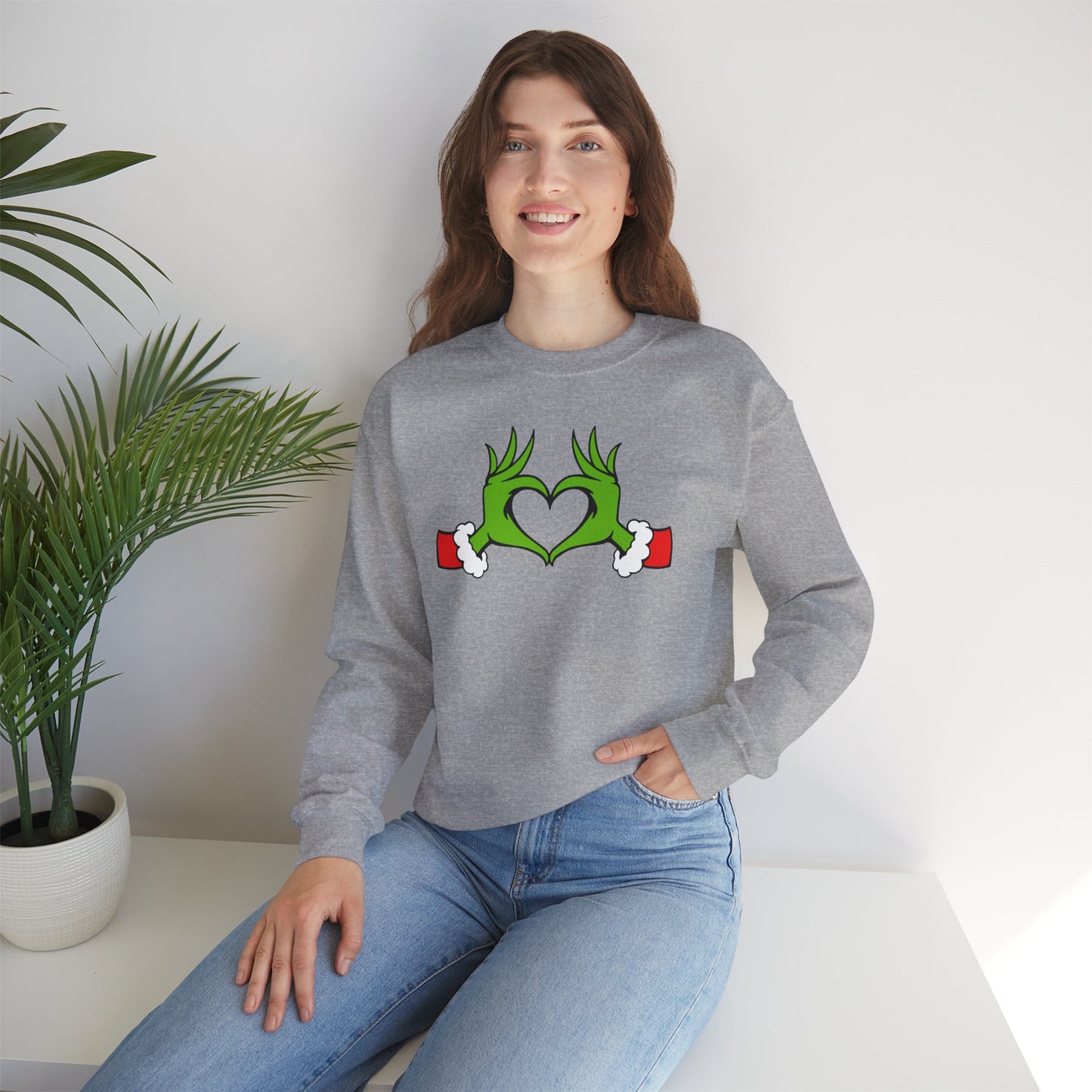 Mean One Sweatshirt, Whoville Holiday Clothing, Funny Xmas Apparel, Comfy Fleece, Whimsical Green Hands Heart Christmas Sweatshirt